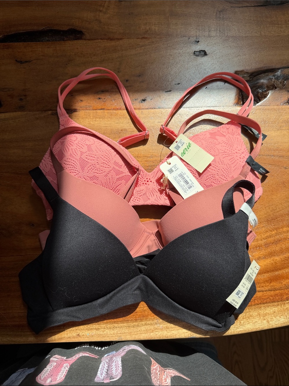 aerie Lace Coral and Black Everyday Push-Up Bra Duo